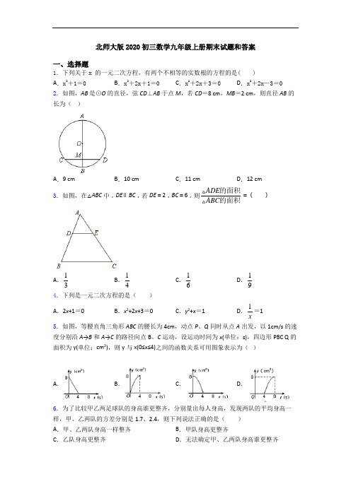 北师大版2020初三数学九年级上册期末试题和答案