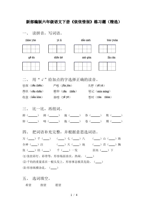 新部编版六年级语文下册《依依惜别》练习题(精选)