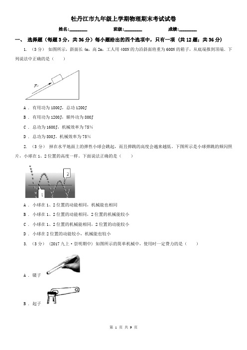 牡丹江市九年级上学期物理期末考试试卷