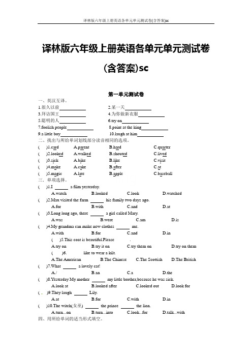 译林版六年级上册英语各单元单元测试卷(含答案)sc