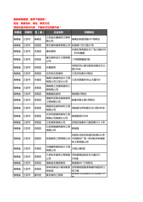 新版海南省三亚市装修公司企业公司商家户名录单联系方式地址大全114家