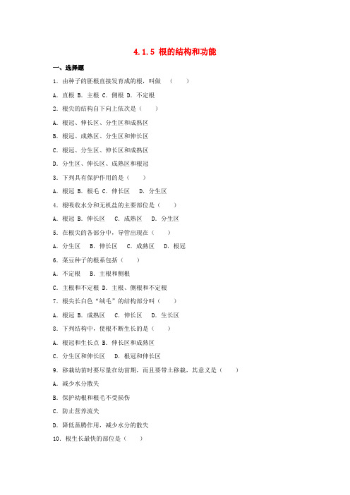 八年级生物上册绿色开花植物的一生4.1.5根的结构和功能同步练习卷(含解析)(新版)济南版