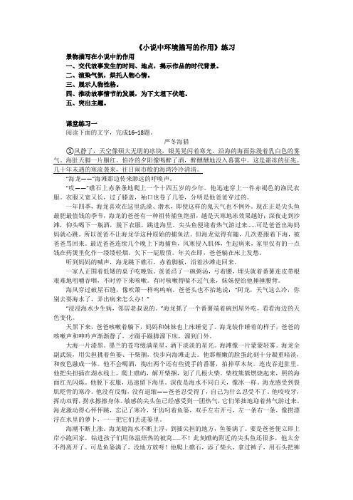 高三语文总复习：《小说中环境描写的作用》练习+.doc