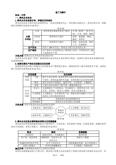 地理人教版高一必修2教材梳理_第三章第二节_以种植业为主的农业地域类型_word版含解析