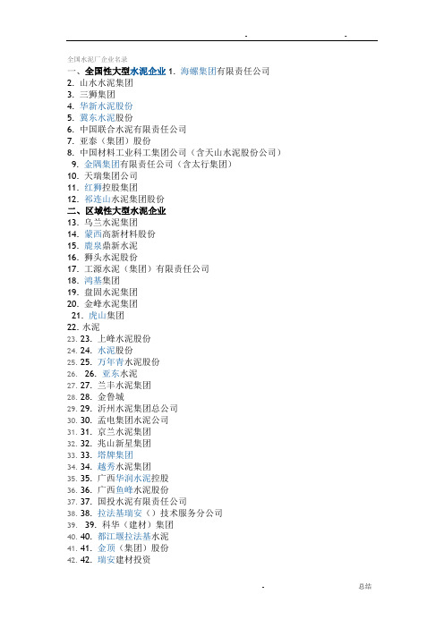 全国水泥厂名称、地址