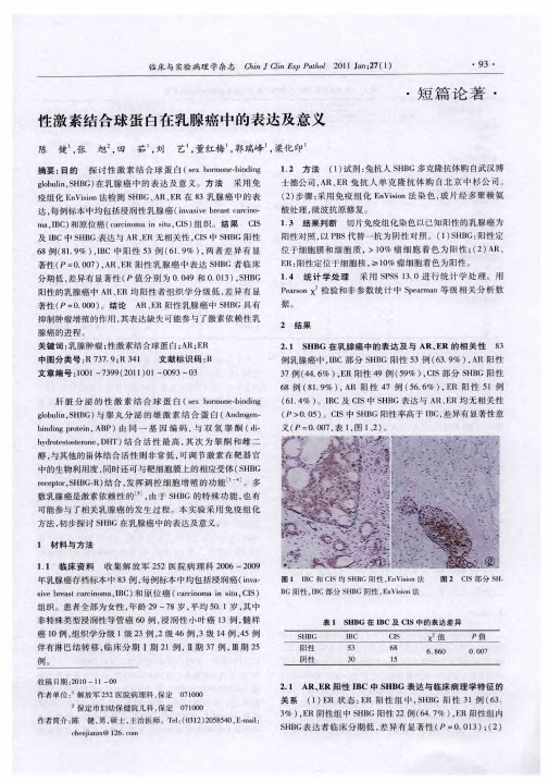 性激素结合球蛋白在乳腺癌中的表达及意义