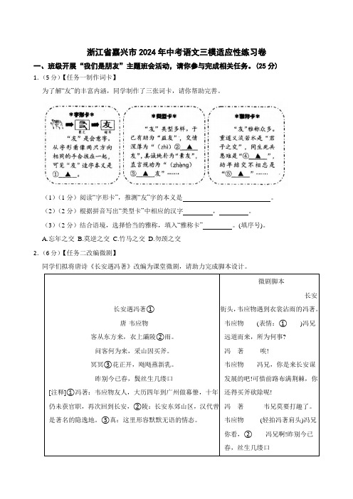 2024年浙江省嘉兴市中考三模语文试卷