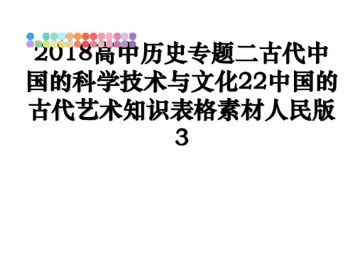 最新高中历史专题二古代中国的科学技术与文化22中国的古代艺术知识表格素材人民版3课件ppt