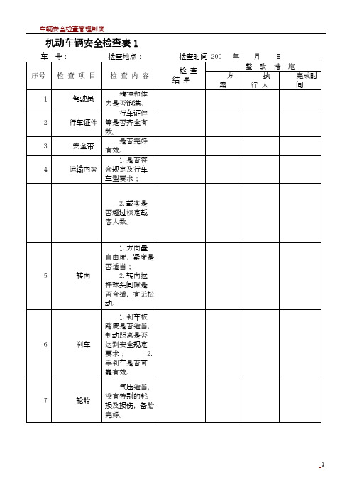 车辆安全检查表