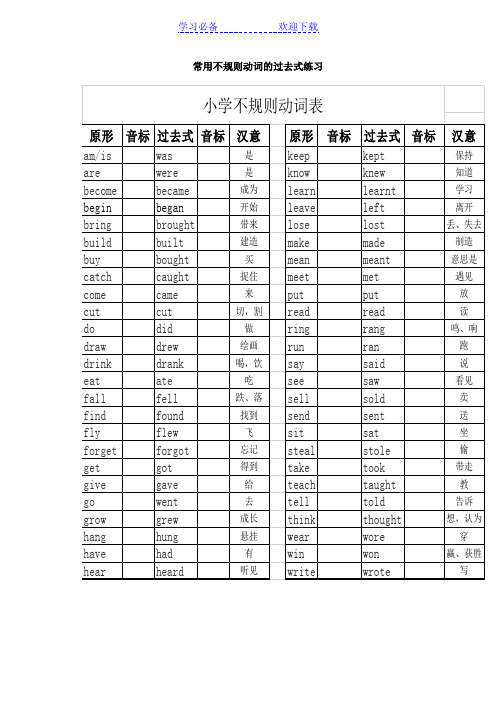 小学六年级英语常用不规则动词的过去式练习