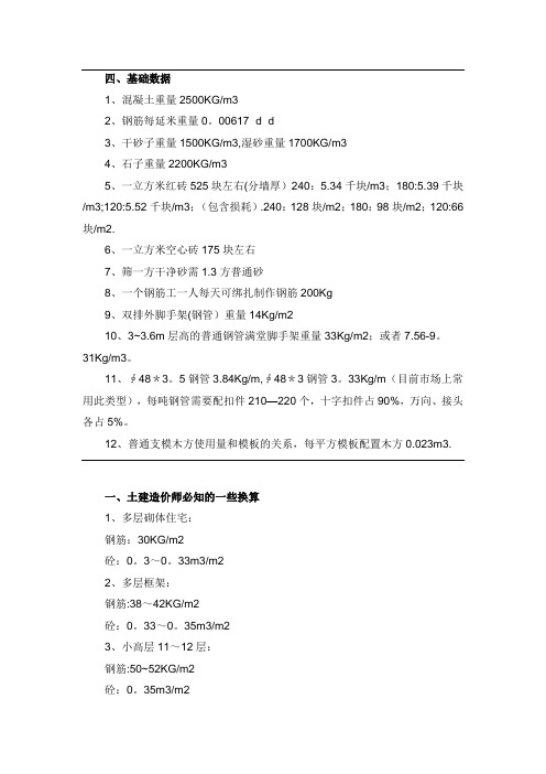 多层住宅框架结构每平方米用量