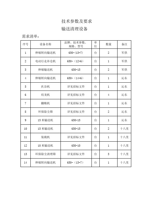 技术参数及要求