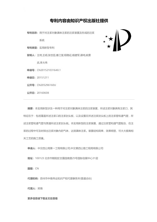 用于对注浆对象满体注浆的注浆装置及形成的注浆系统[实用新型专利]