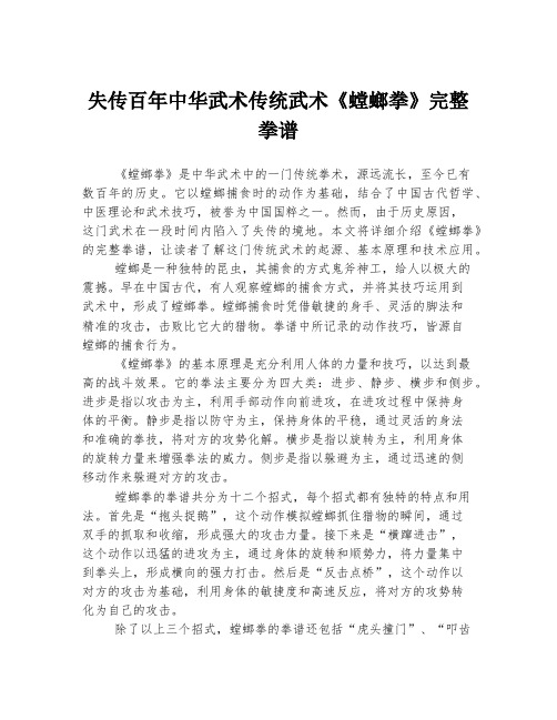 失传百年中华武术传统武术《螳螂拳》完整拳谱