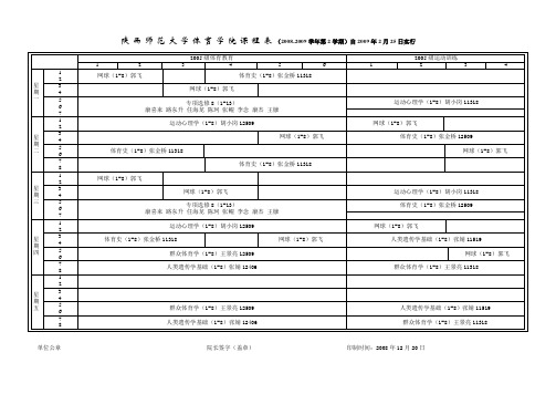 陕西师范大学体育学院课程表(2008-2009学年第2学期)自2009年2(精)