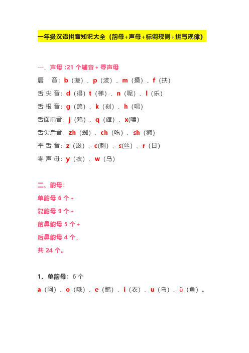 小学一年级汉语拼音知识大全