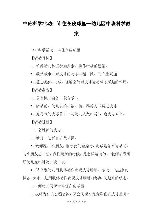 中班科学活动:谁住在皮球里—幼儿园中班科学