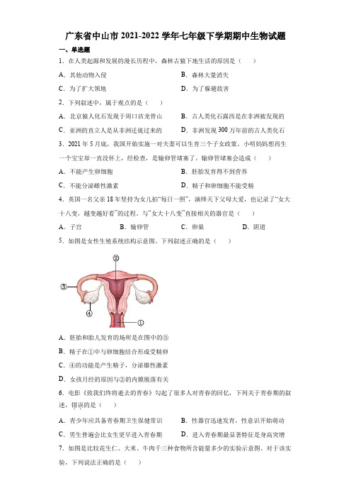 2021-2022学年广东省中山市七年级下学期期中生物试题