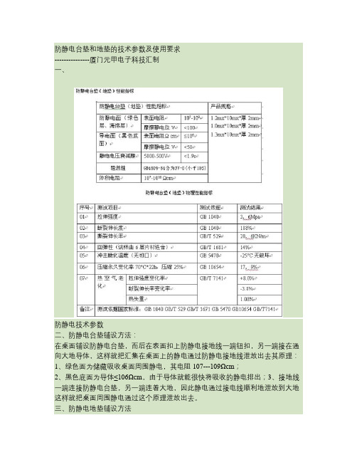 防静电台垫和地垫的技术参数及使用要求(精)