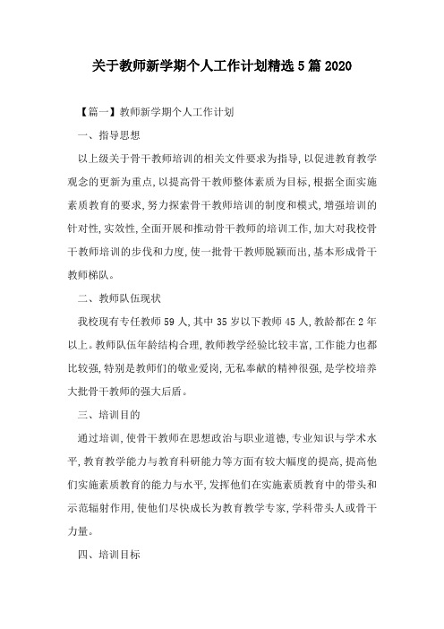 关于教师新学期个人工作计划精选5篇2020