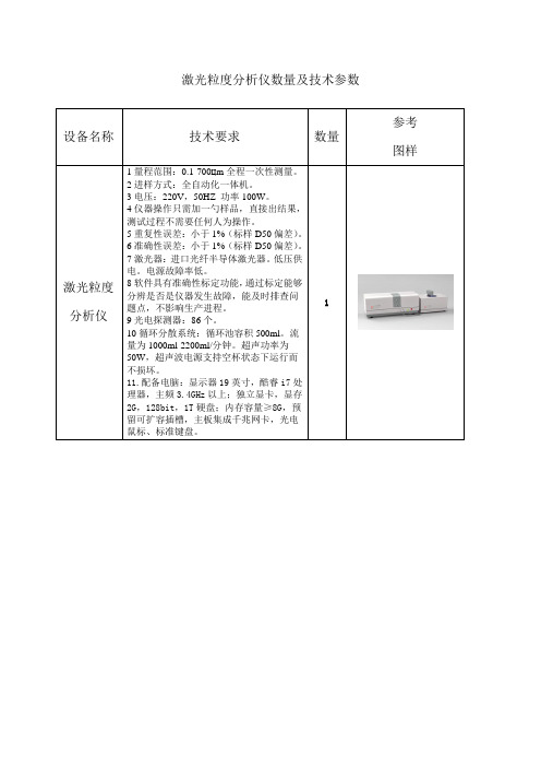 激光粒度分析仪数量及技术参数参考图样