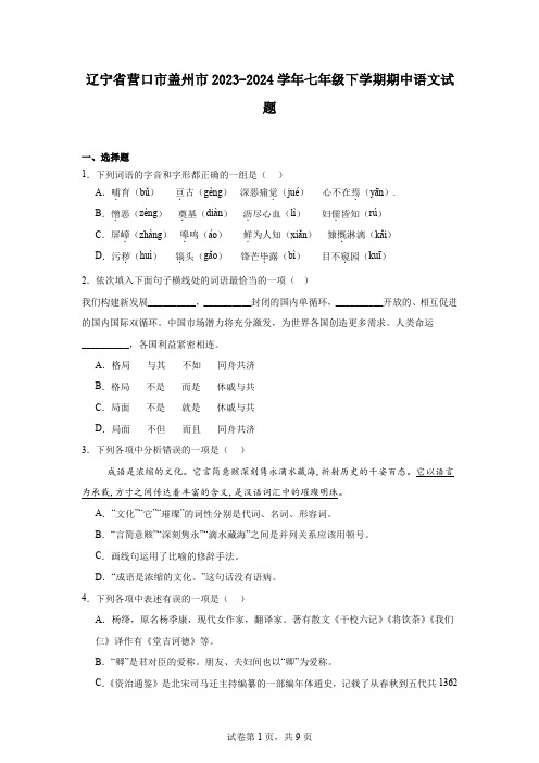 辽宁省营口市盖州市2023-2024学年七年级下学期期中语文试题