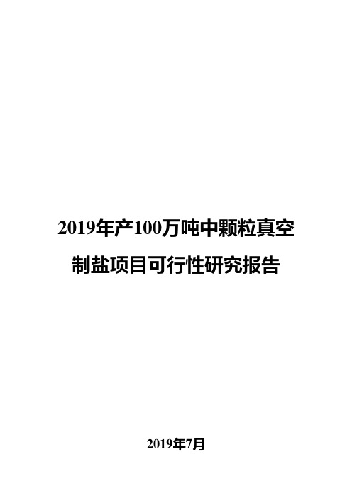 2019年产100万吨中颗粒真空制盐项目可行性研究报告