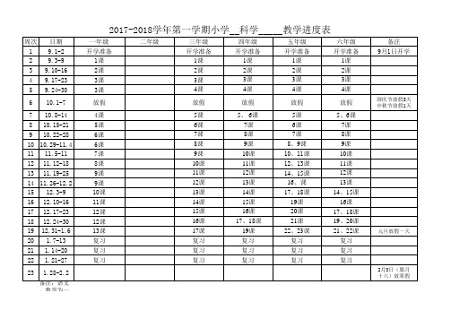 科学2017-2018学年第一学期教学进度表