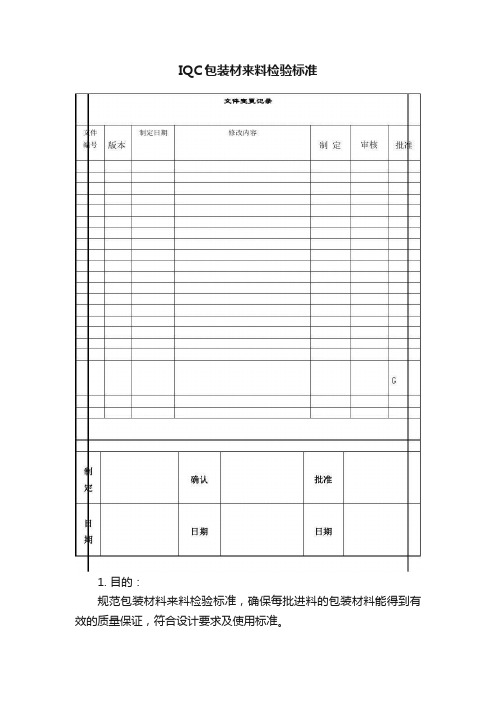 IQC包装材来料检验标准