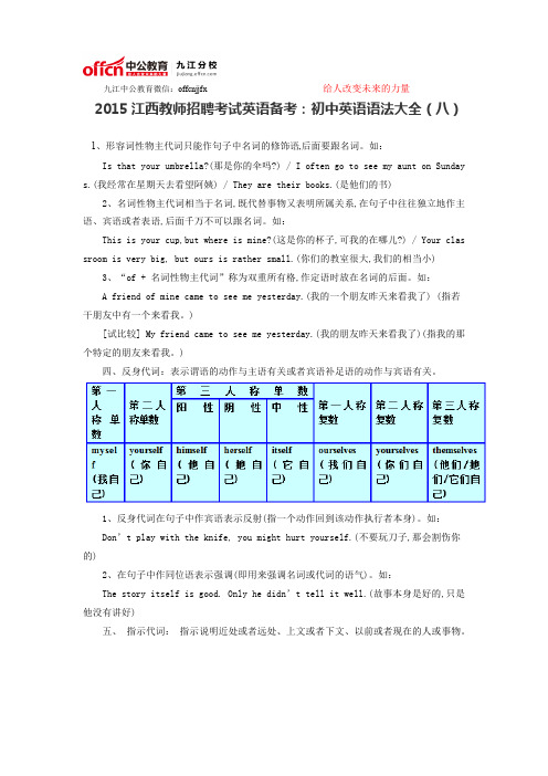 2015江西教师招聘考试英语备考：初中英语语法大全(八)