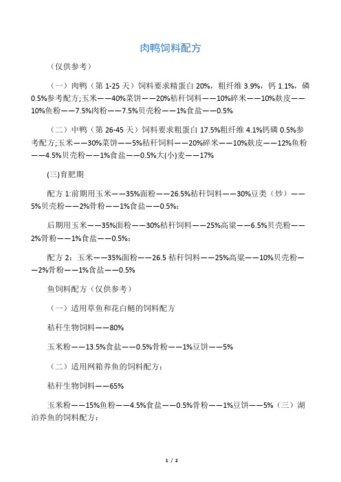 肉鸭饲料配方