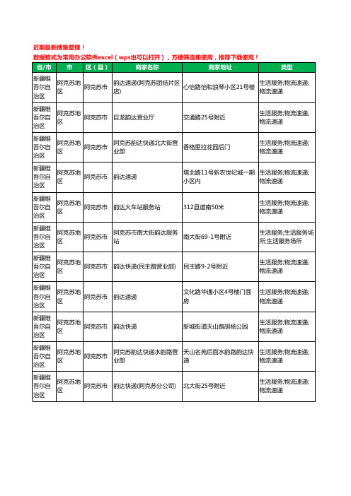 2020新版新疆维吾尔自治区阿克苏地区阿克苏市韵达快递工商企业公司商家名录名单黄页联系方式大全11家