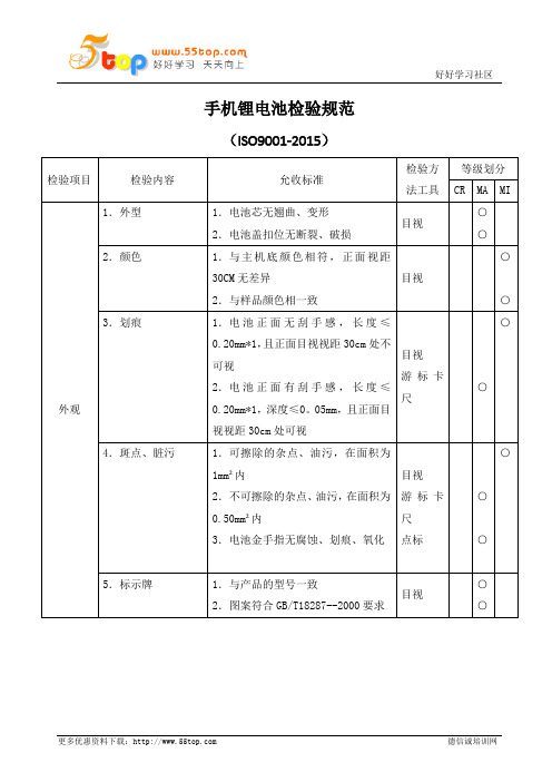 手机锂电池检验规范