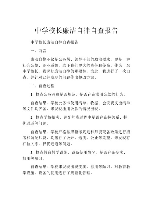 中学校长廉洁自律自查报告