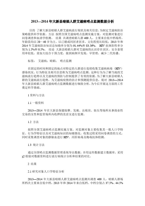 2013—2014年大新县暗娼人群艾滋病哨点监测数据分析