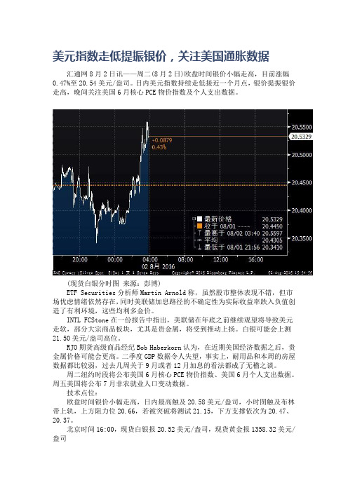 美元指数走低提振银价,关注美国通胀数据