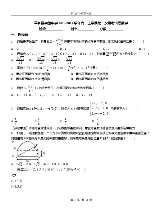 平乡实验中学2018-2019学年高二上学期第二次月考试卷数学卷