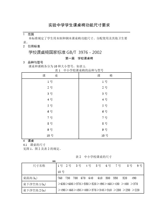 实验中学课桌椅的要求