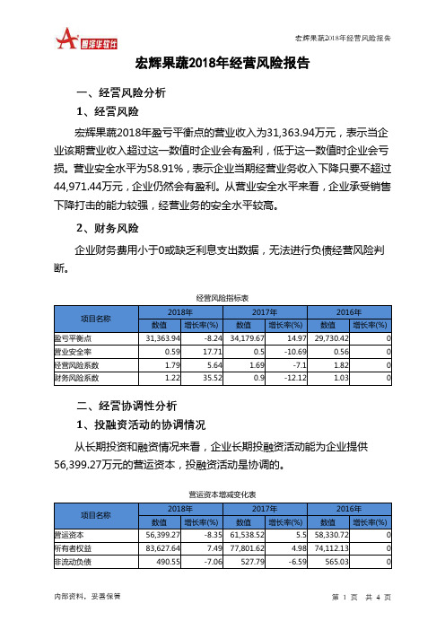 宏辉果蔬2018年经营风险报告-智泽华