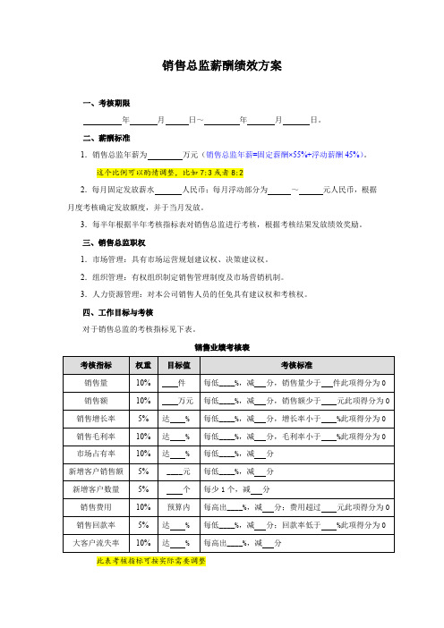 销售总监薪酬绩效方案