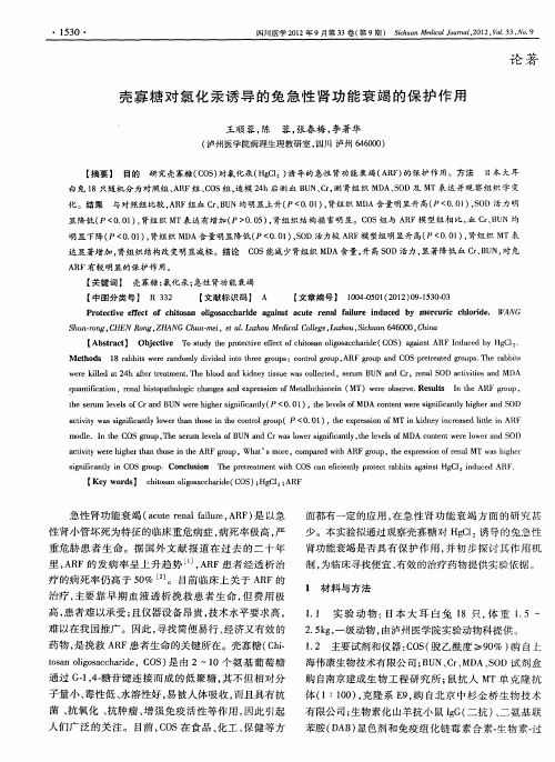 壳寡糖对氯化汞诱导的兔急性肾功能衰竭的保护作用