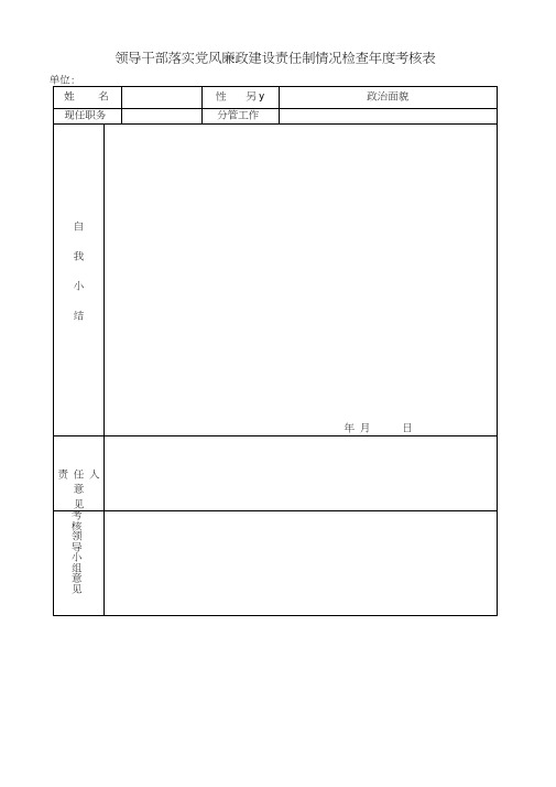 领导干部落实党风廉政建设责任制情况检查年度考核表