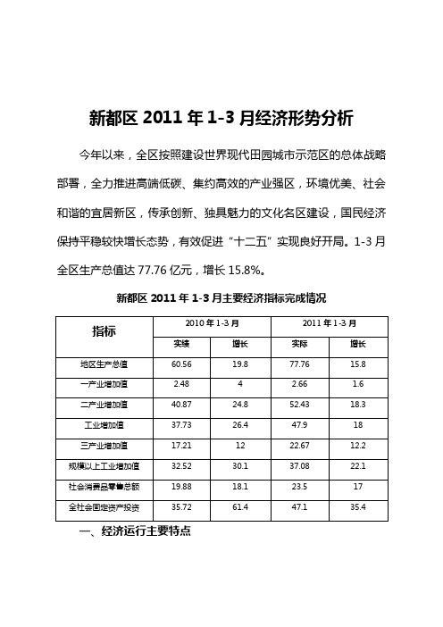 新都区年一季度经济形势分析