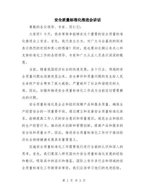 安全质量标准化推进会讲话