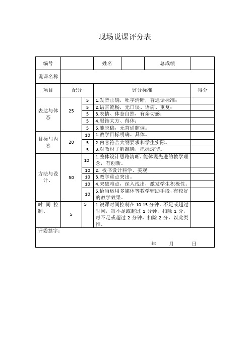 现场说课评分表