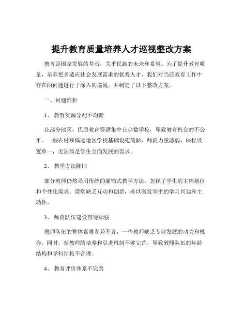 提升教育质量培养人才巡视整改方案