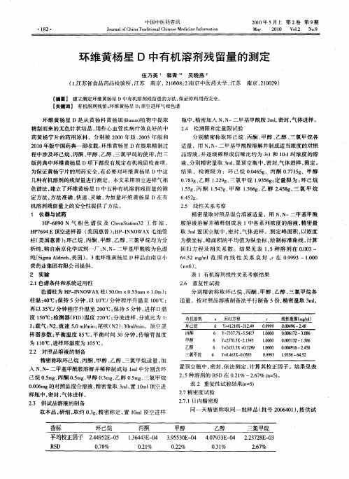 环维黄杨星D中有机溶剂残留量的测定