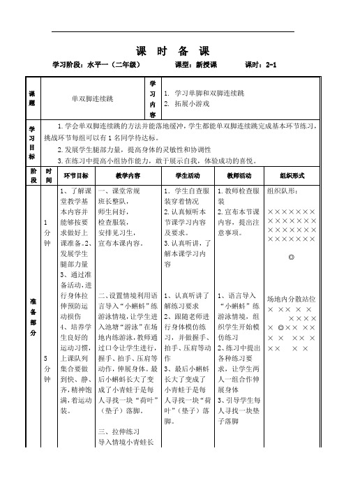 小学体育_二年级单双脚跳教学设计学情分析教材分析课后反思