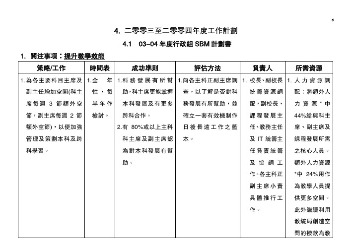 二零零三至二零零四年度工作计划