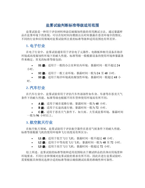 盐雾试验判断标准等级适用范围是